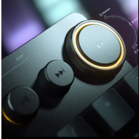 Close-up of dedicated media controls on keyboard